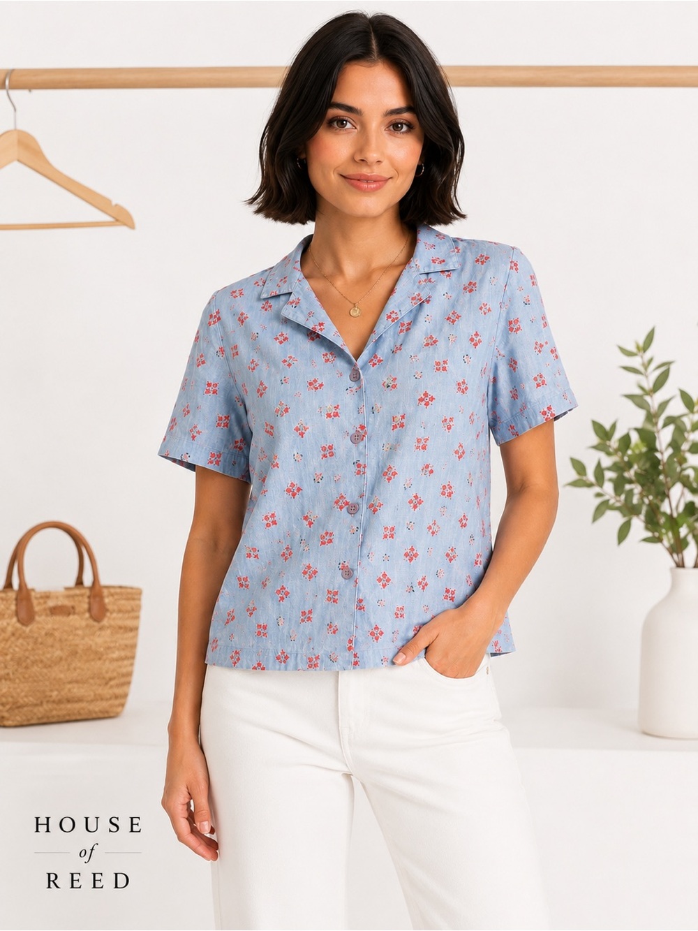Bechamel Vintage Floral Chambray Button Up Shirt Women’s S Cottagecore Blouse